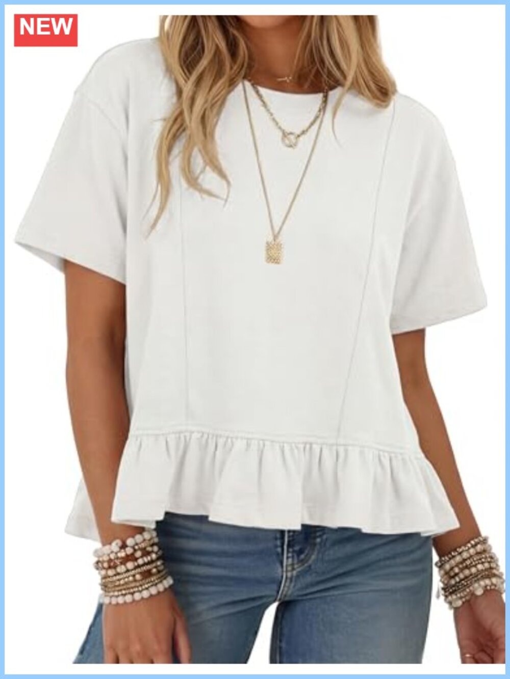 Women's Peplum Top Oversized Babydoll Short Sleeve Blouse